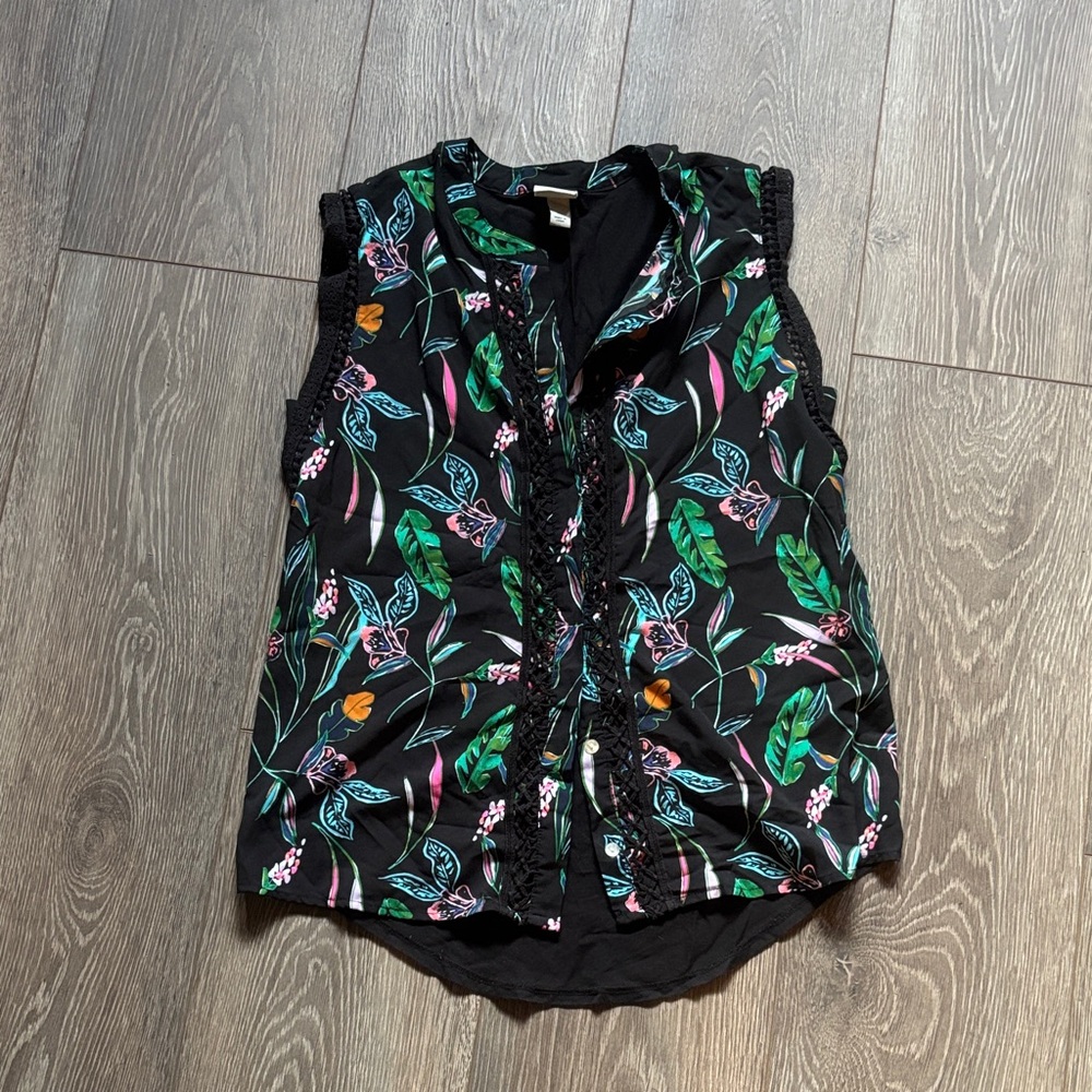 Floral Black Sleeveless Top